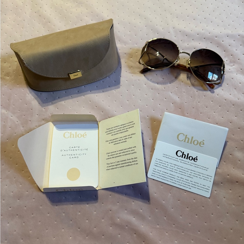 Chloe Sunglasses - VTG Vibe - Gold Frames Brown Lens - Case & Authenticity Cards